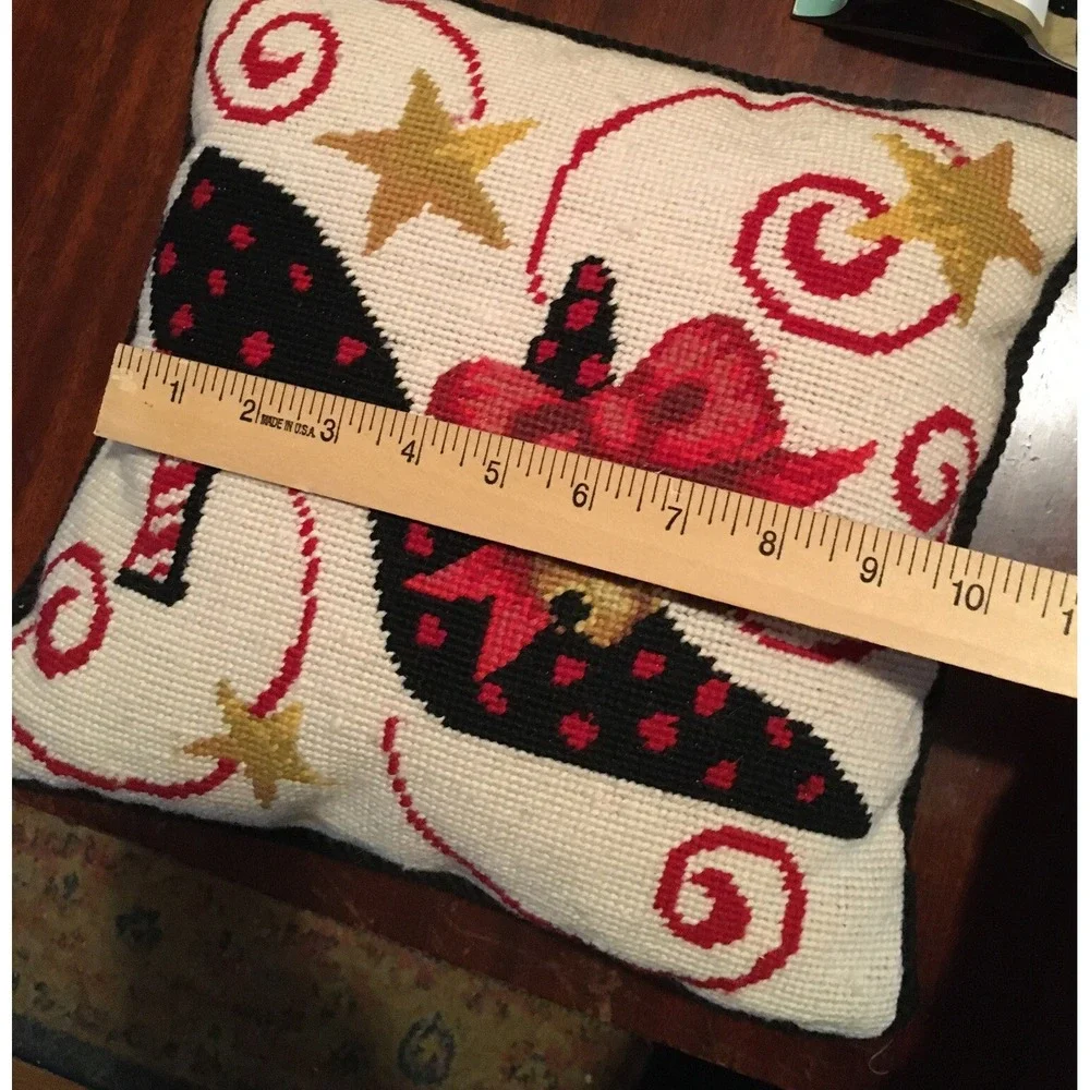 Stephanie Stouffer Needlepoint Christmas Shoe with Bow Pillow  10 x 10